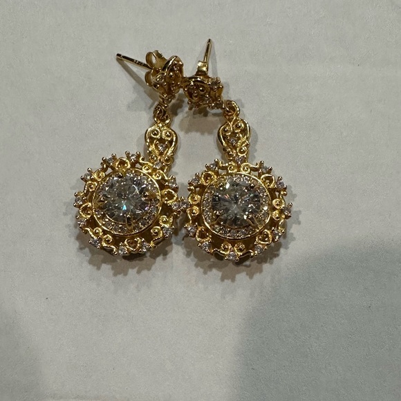 Moissanite Gold-tone Dangling Earrings - NWT